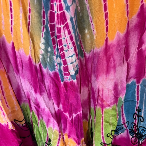 ONE SIZE FITS ALL BOHO DRESSS S M L XL HOT PINK TIE DYE EMBROIDERY BEACH SWIM - Picture 5 of 12
